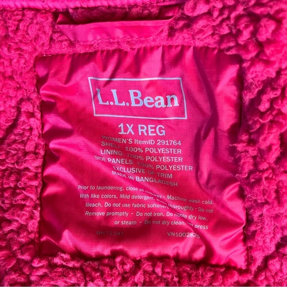 L.L. Bean Quilted Vest 1X Hot Pink Magenta Zip Pockets Fleece Lined - Picture 10 of 16